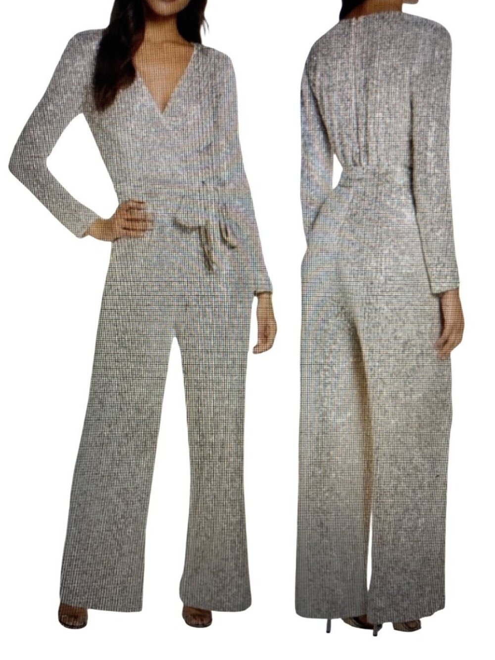 Eliza J Women's Long-Sleeve Social-Sequin Jumpsuit Silver 4P NWT - Picture 2 of 10